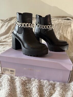 Madden Girl Black Ankle Boots with Silver Chain Trim